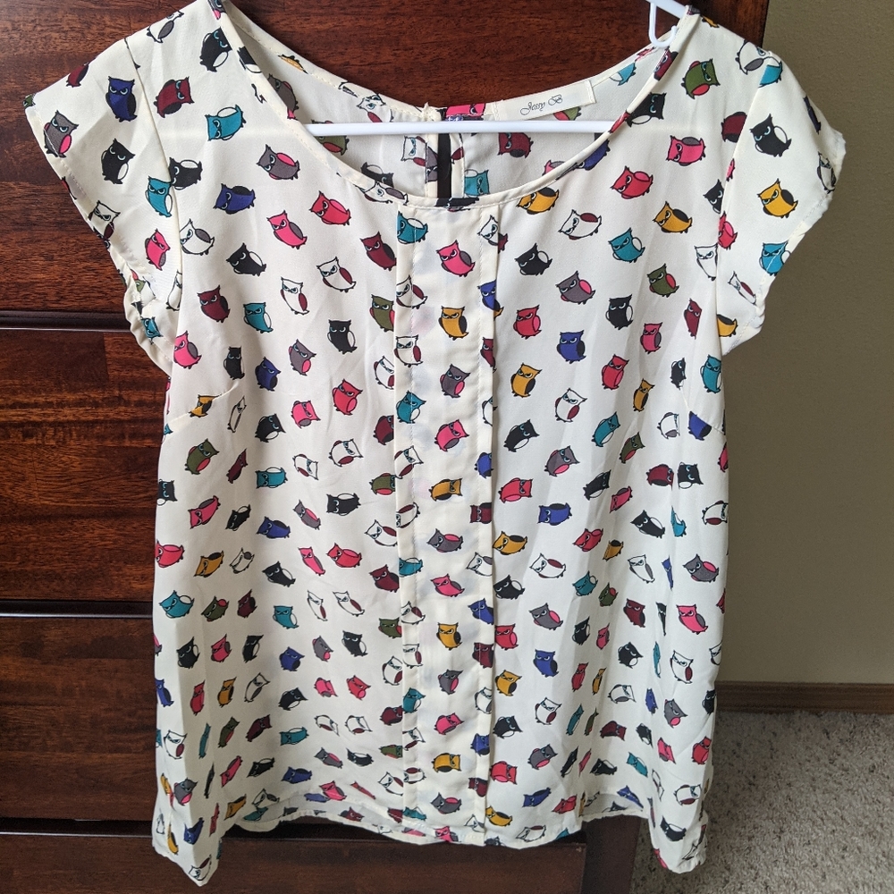 Modcloth sassy owl print blouse size medium EUC